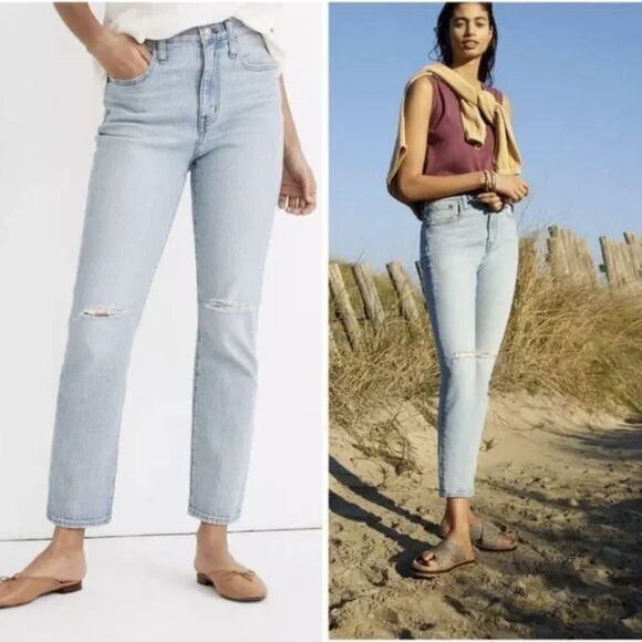 NEW Madewell High-Rise Slim Crop Boyjean in Dumas Wash: Ripped Edition, size 28 - Picture 1 of 16